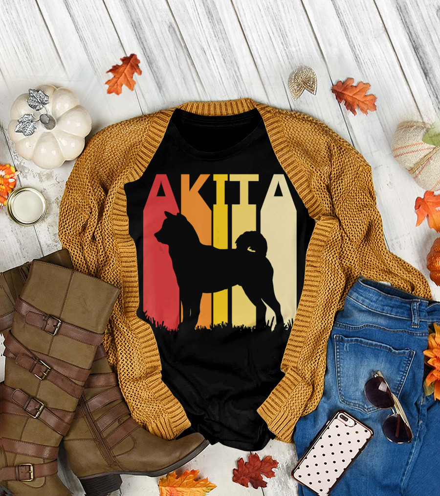 Retro Akita Dog Breed Silhouette Owner T-Shirt