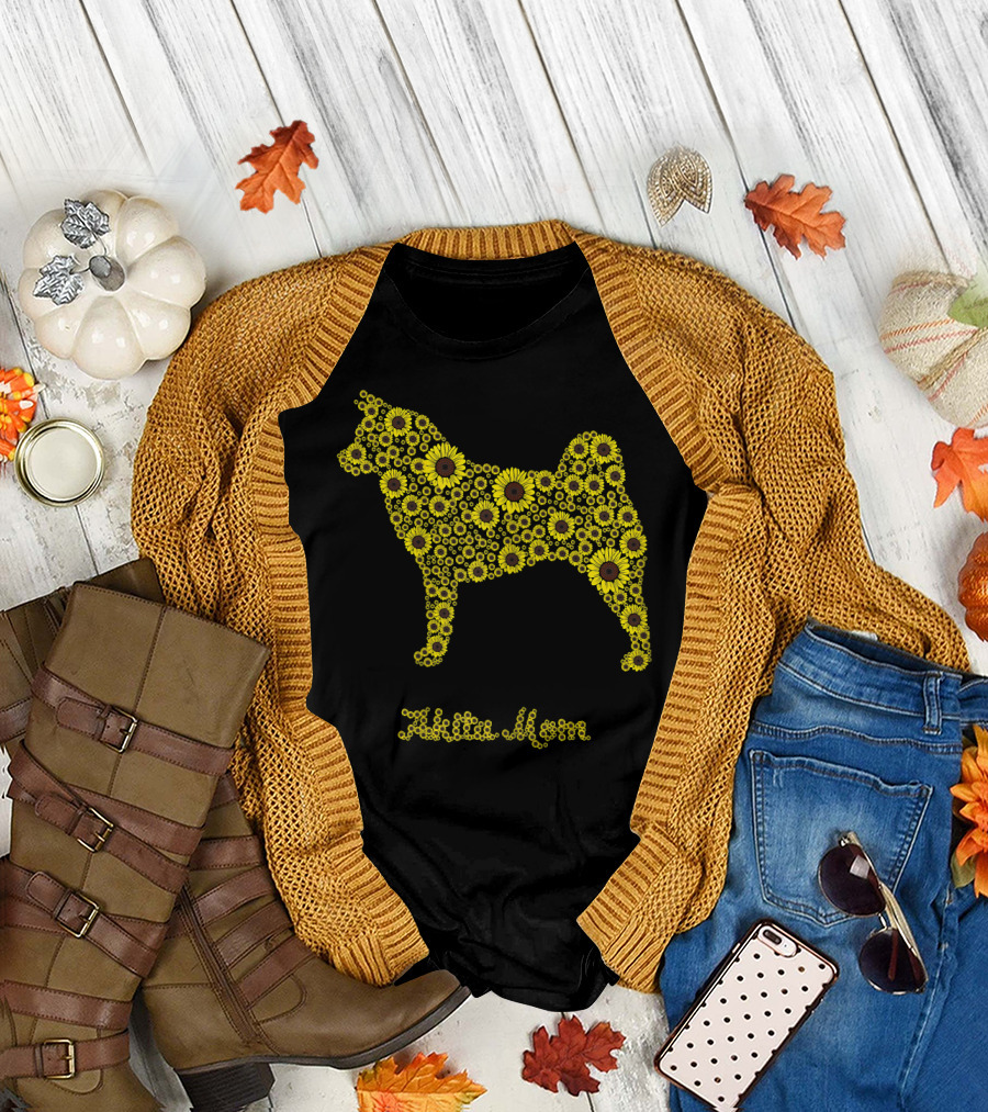 Mixed Sunshine Sunflower Floral Akita Mama T-Shirt