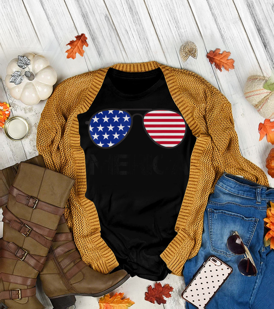 Mens 4th Of July 'Merica Stars and Stripes Sunglasses Americ T-Shirt