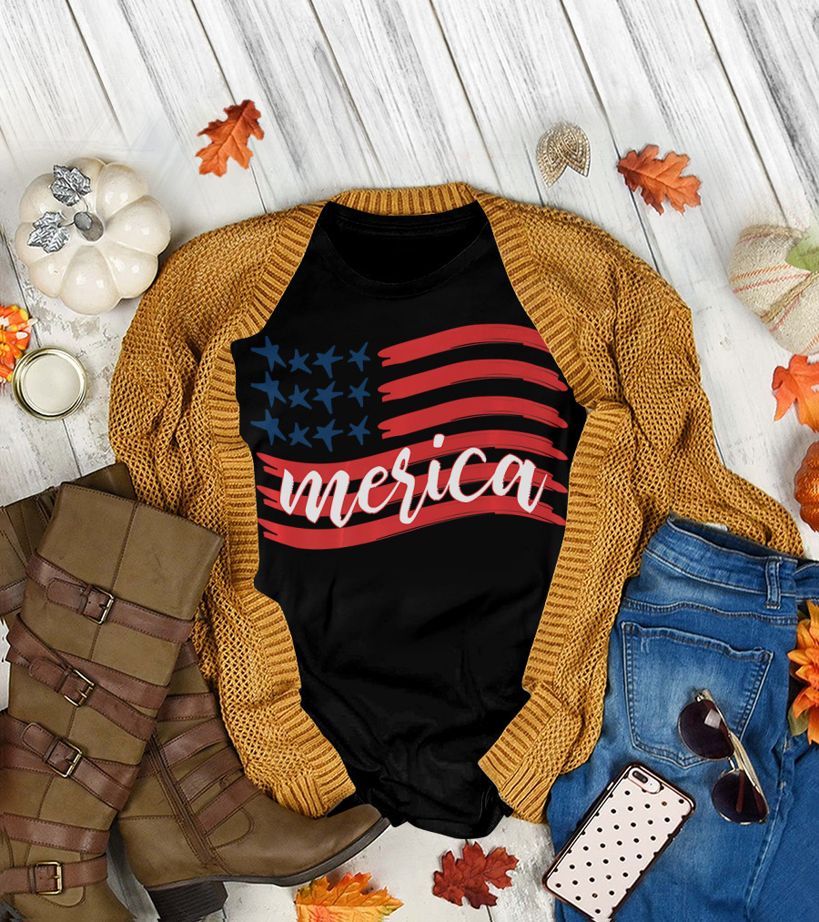 Merica USA Patriotic American Flag T-Shirt