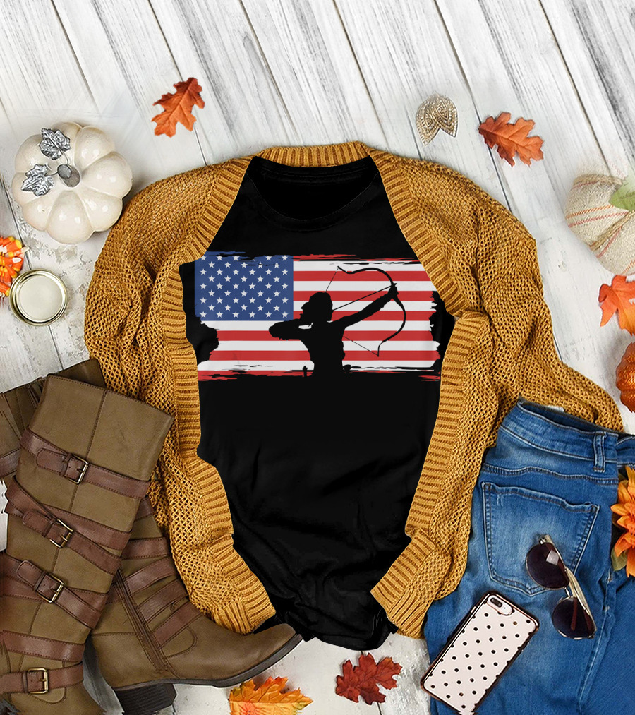 USA Flag Female Archery T-Shirt