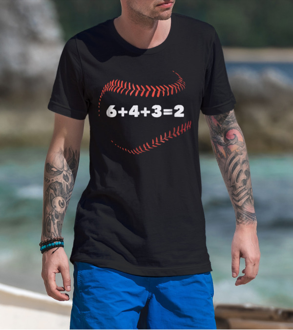 6+4+3=2 Double Play Baseball Math Equation T-Shirt