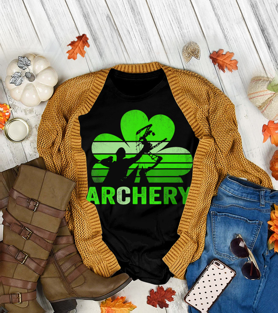 Archery Bow Hunter Silhouette Shamrock T-Shirt