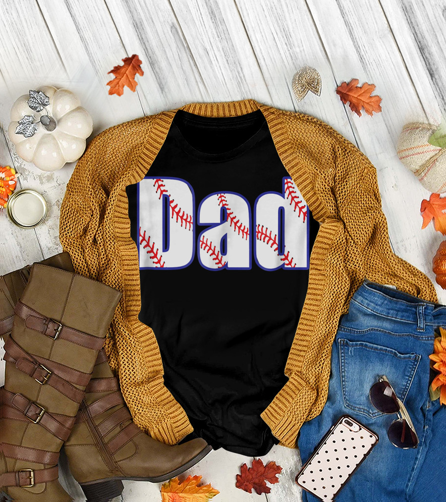 Father's Day Dad Baseball Text with Stitched T-Shirt