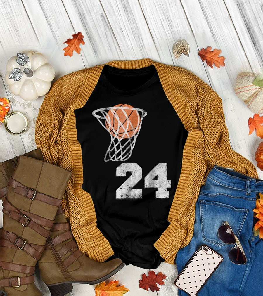 Basketball Swish with Vintage Number 24 T-Shirt