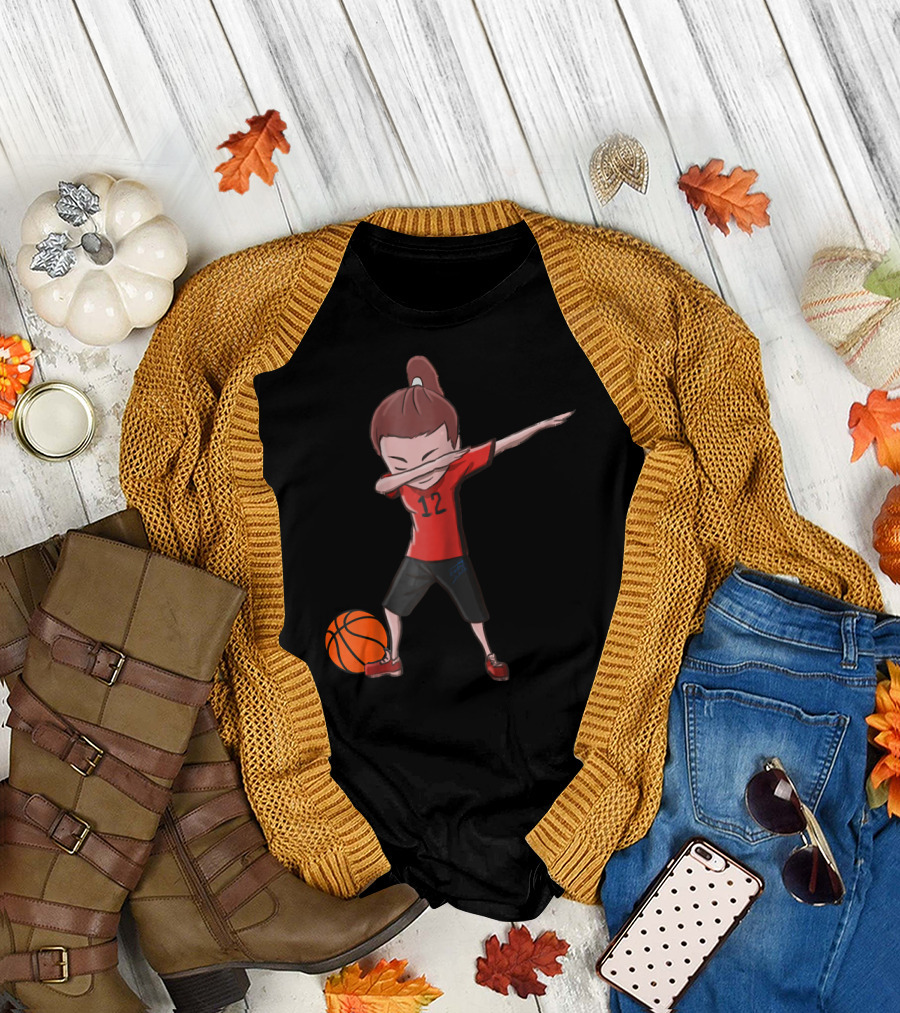Basketball Dabbing Girl Wearing Number 12 with Funny Dab Dance T-Shirt