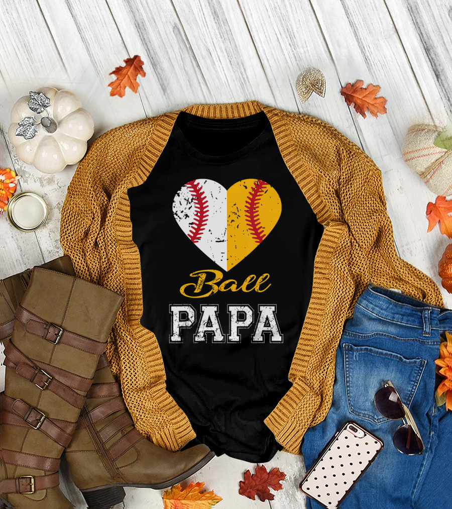 Ball Papa Heart Baseball T-Shirt
