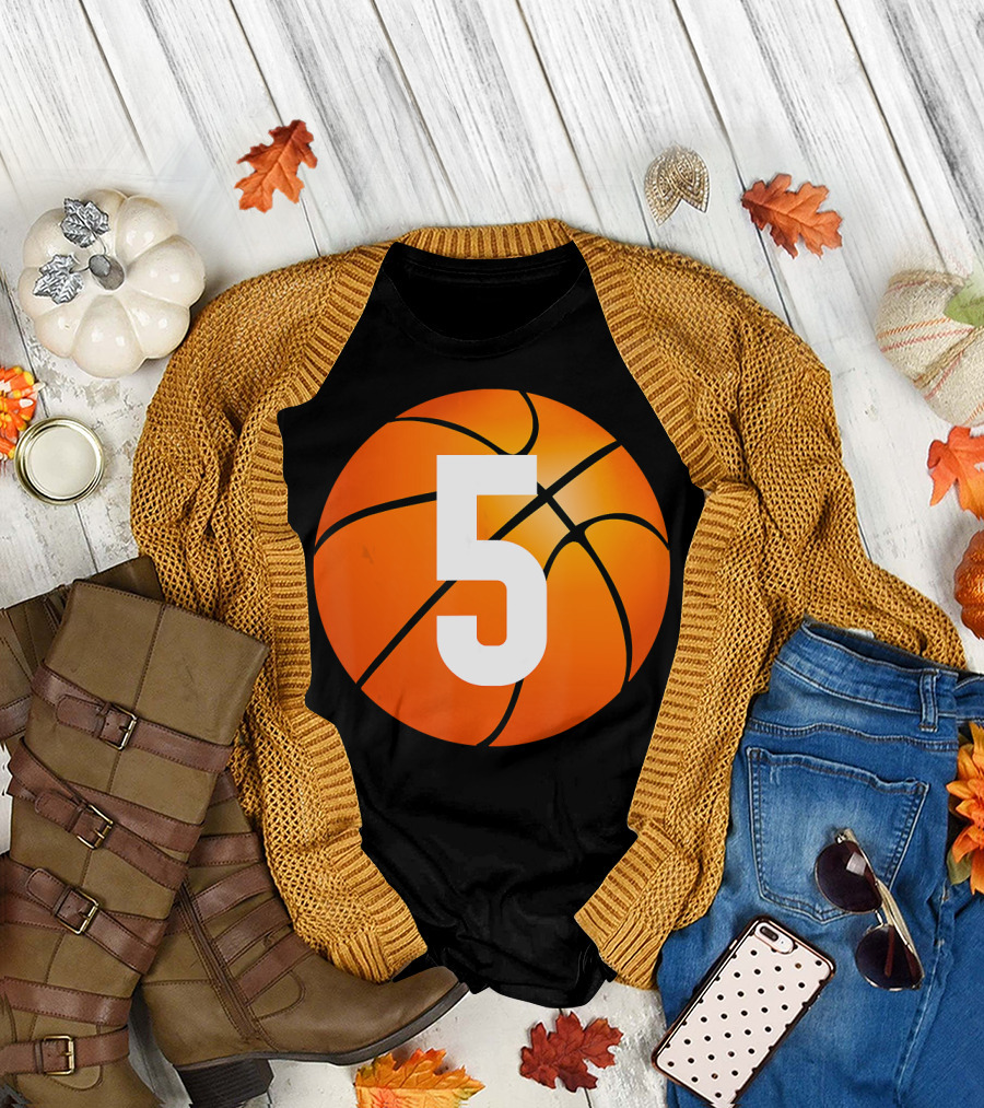 Kids Basketball 5 Year Old Birthday T-Shirt