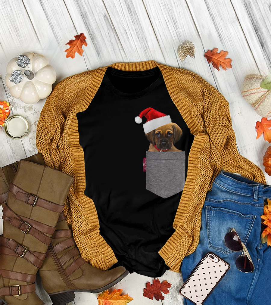 Santa Hat Funny Puggle in a Pocket Cute Beagle Pug T-Shirt