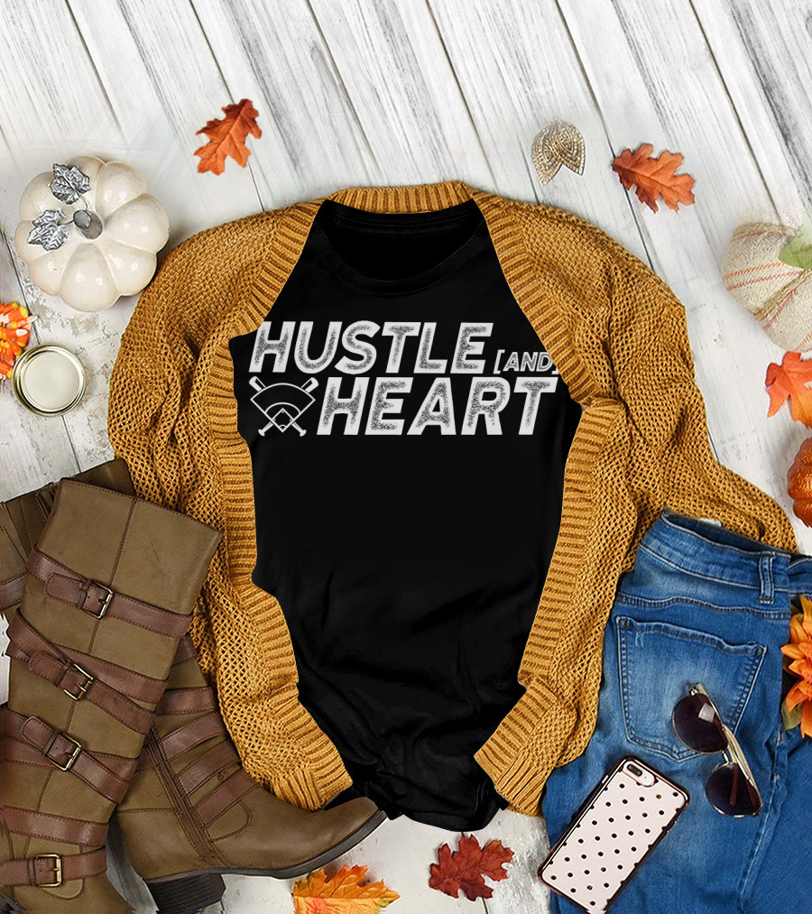 Hustle and Heart Baseball Motivation with Crossed Bats and Home Plate T-Shirt