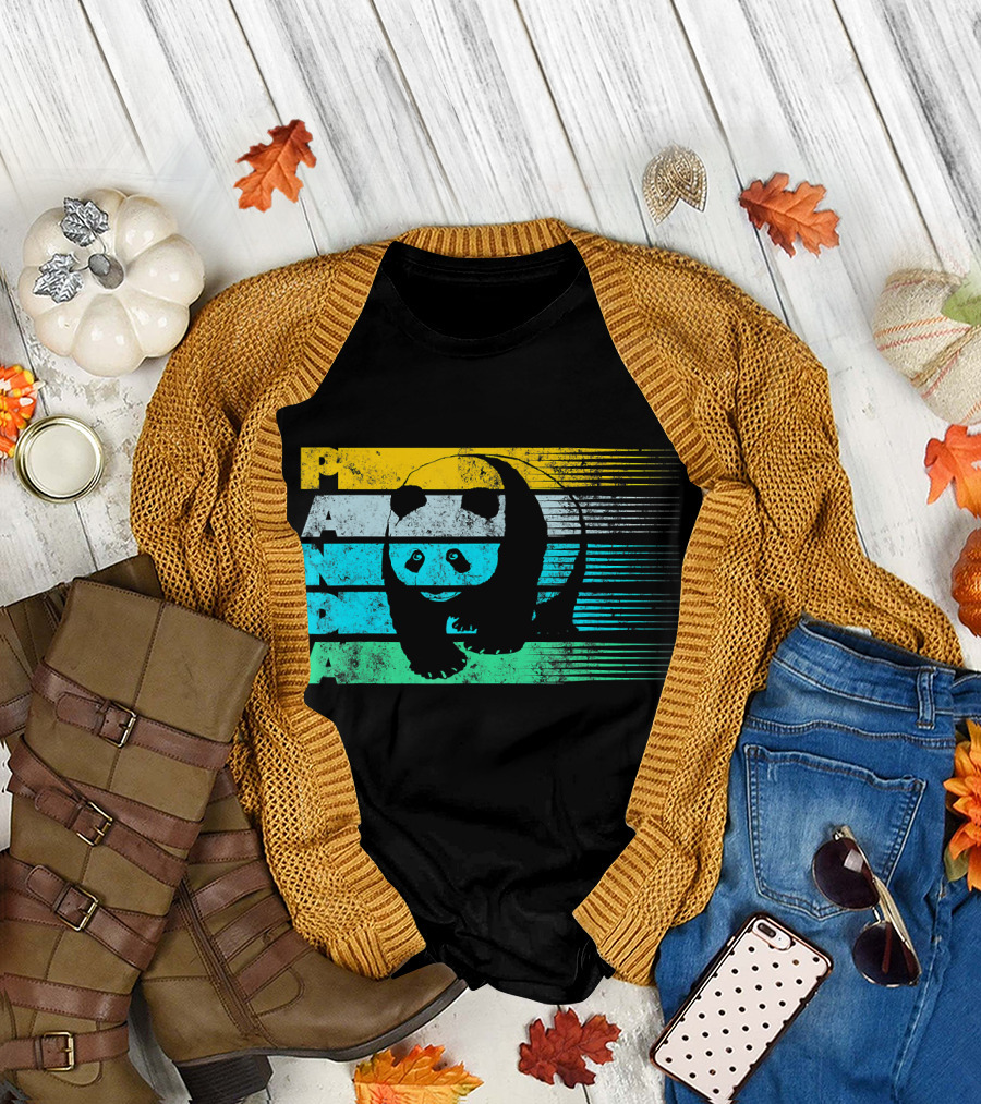 Cool Panda Bear Vintage Striped Panda T-Shirt