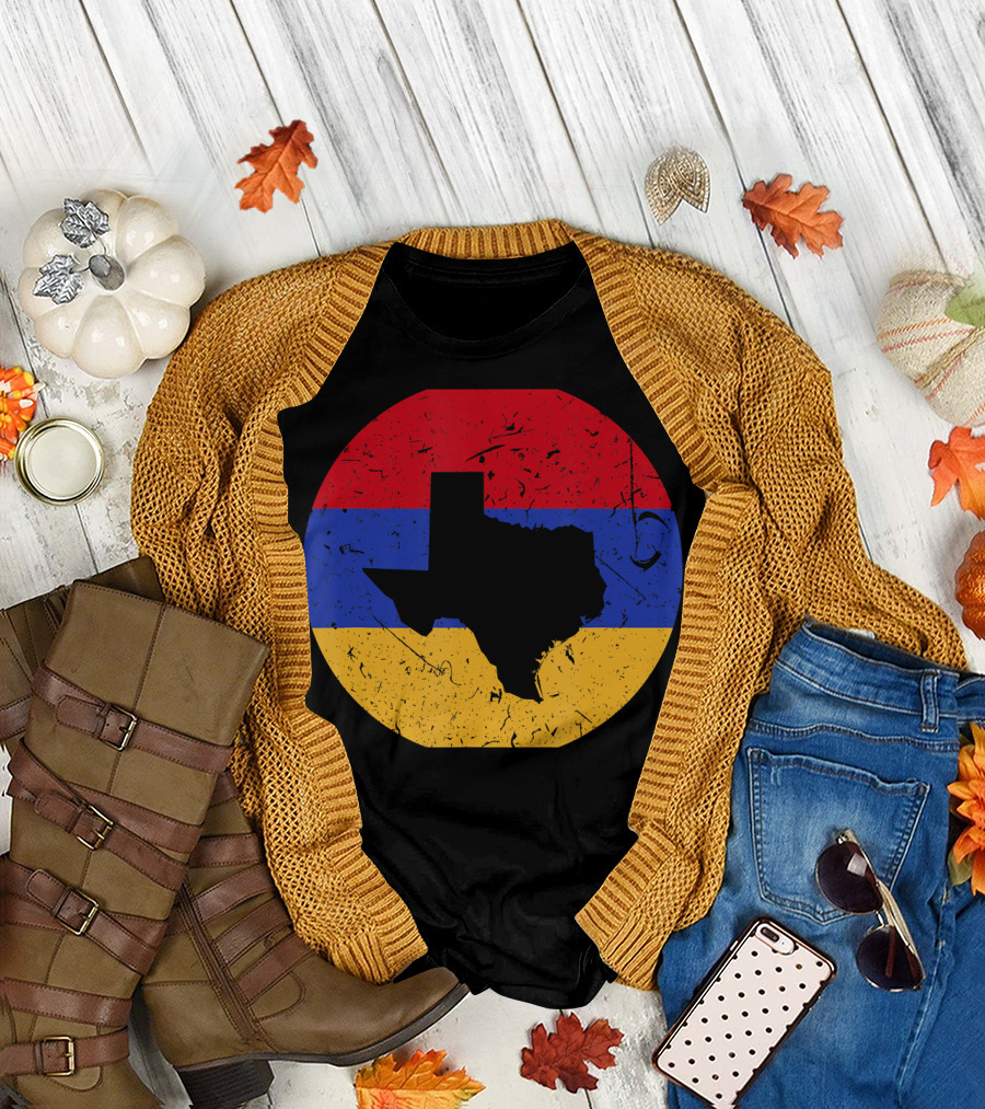 Proud Texan Armenian Heritage with Texas State Silhouette on Armenian Flag Colors T-Shirt