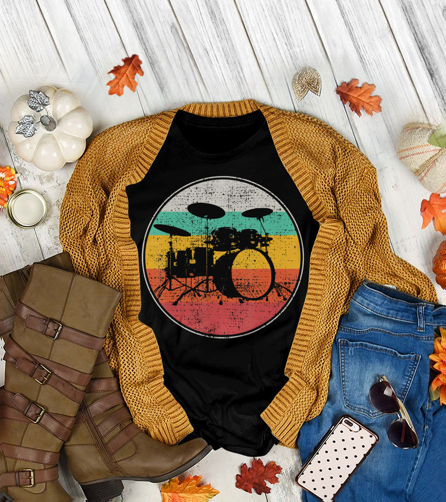 Retro Vintage Drums Drummer Band Drumset Circle T-Shirt