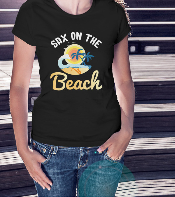 Sax On The Beach Palm Tree Sunset Saxophone Player Band Geek T-Shirt