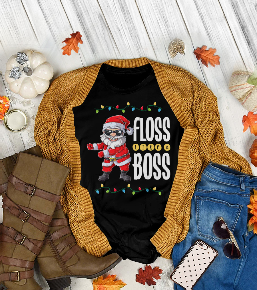 Floss Like a Boss Santa Christmas Lights T-Shirt