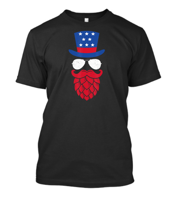 American Flag Top Hat Glasses Beard Hop 4th Of July T-Shirt