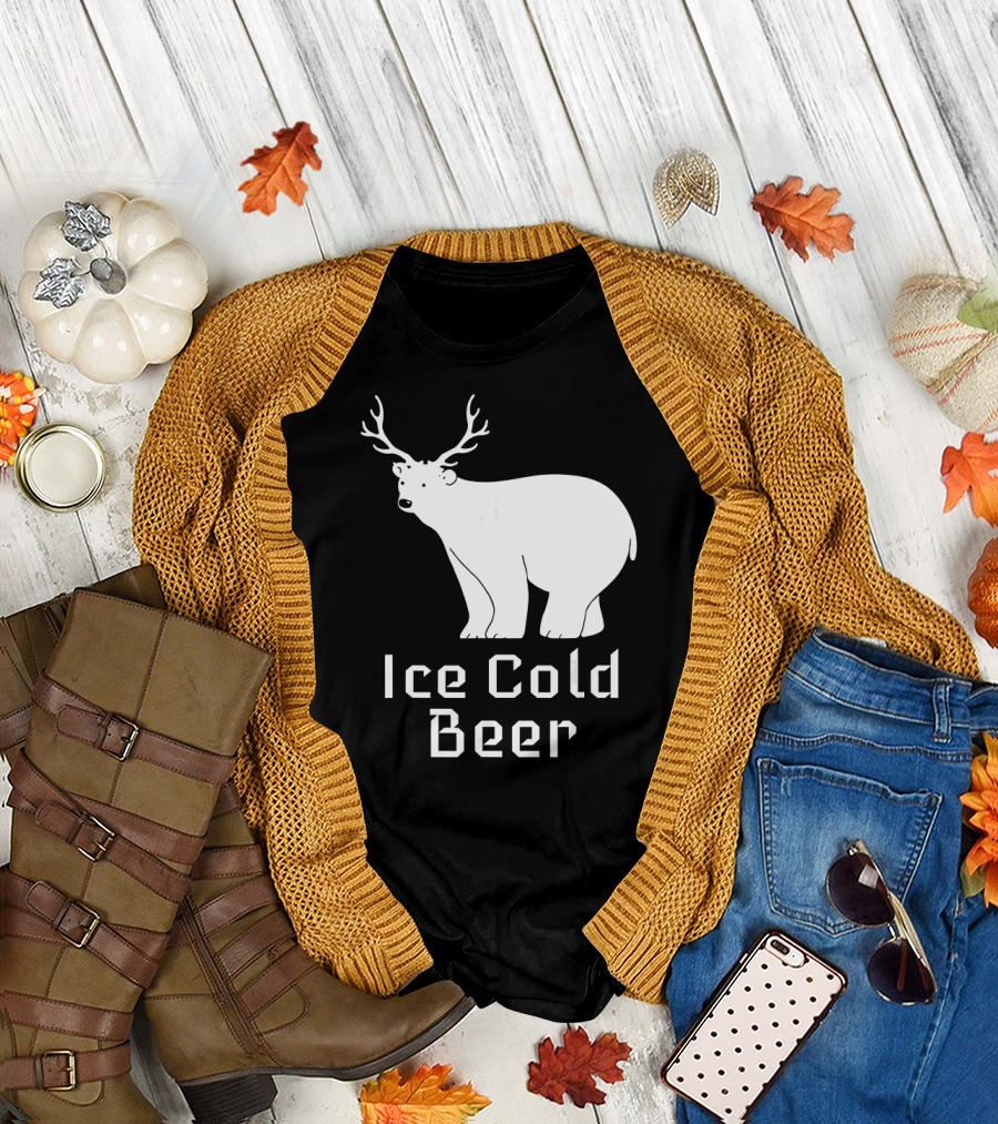 Ice Cold Beer Polar Bear with Antlers T-Shirt