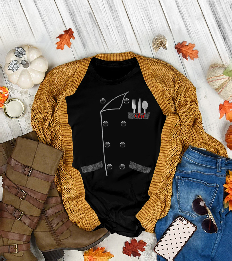 Chef's Uniform Jacket with Cutlery Pocket Chef Dad T-Shirt