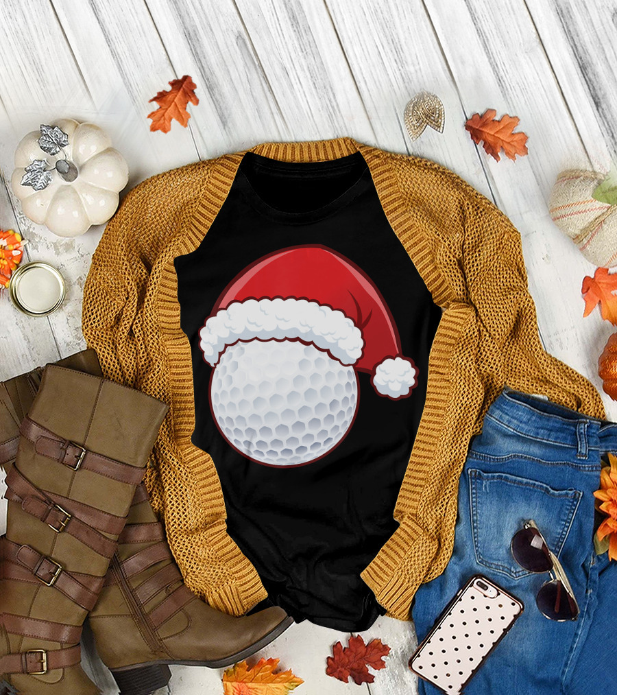 Santa Hat Golf Ball Christmas T-Shirt