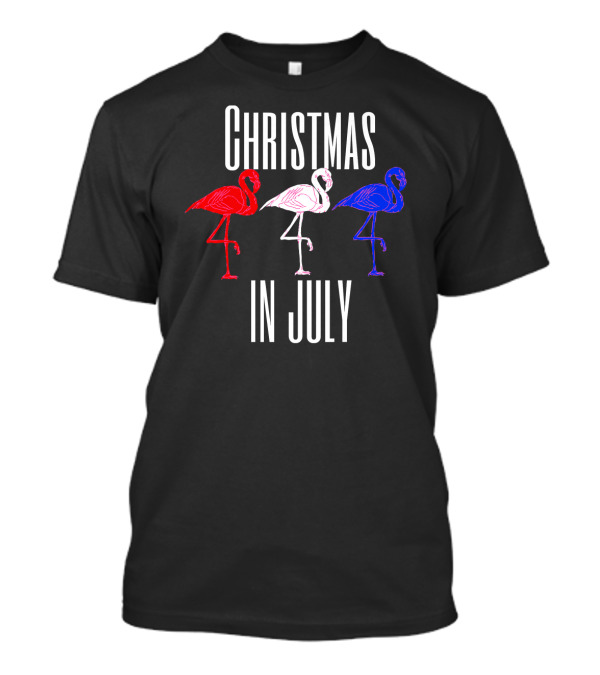 Christmas In July Funny Flamingos 4th Of July T-Shirt