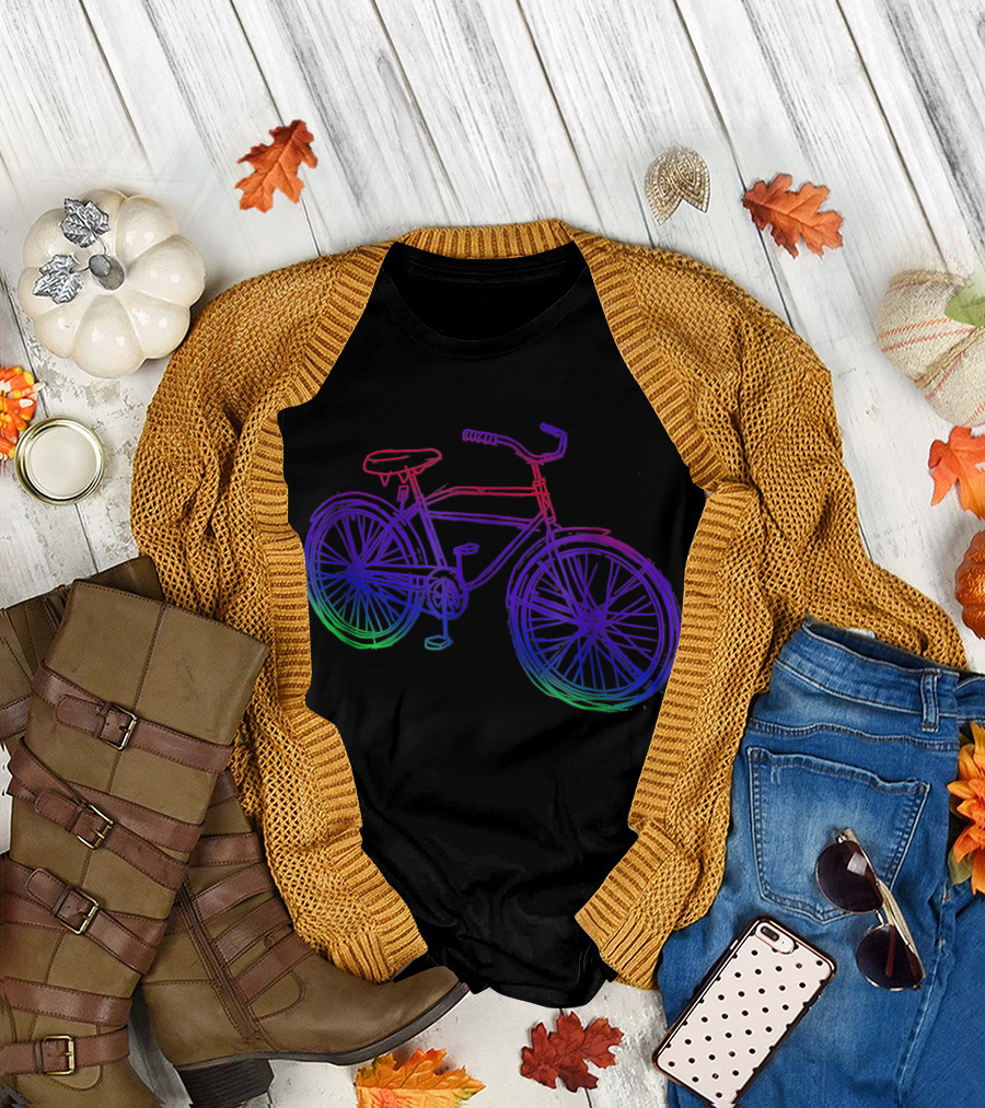 Colorful Cycling Triathlon Rainbow Bicycle T-Shirt