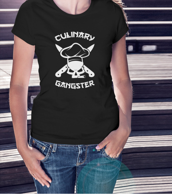Culinary Gangster Skull Chef Hat Knives Funny Cook T-Shirt