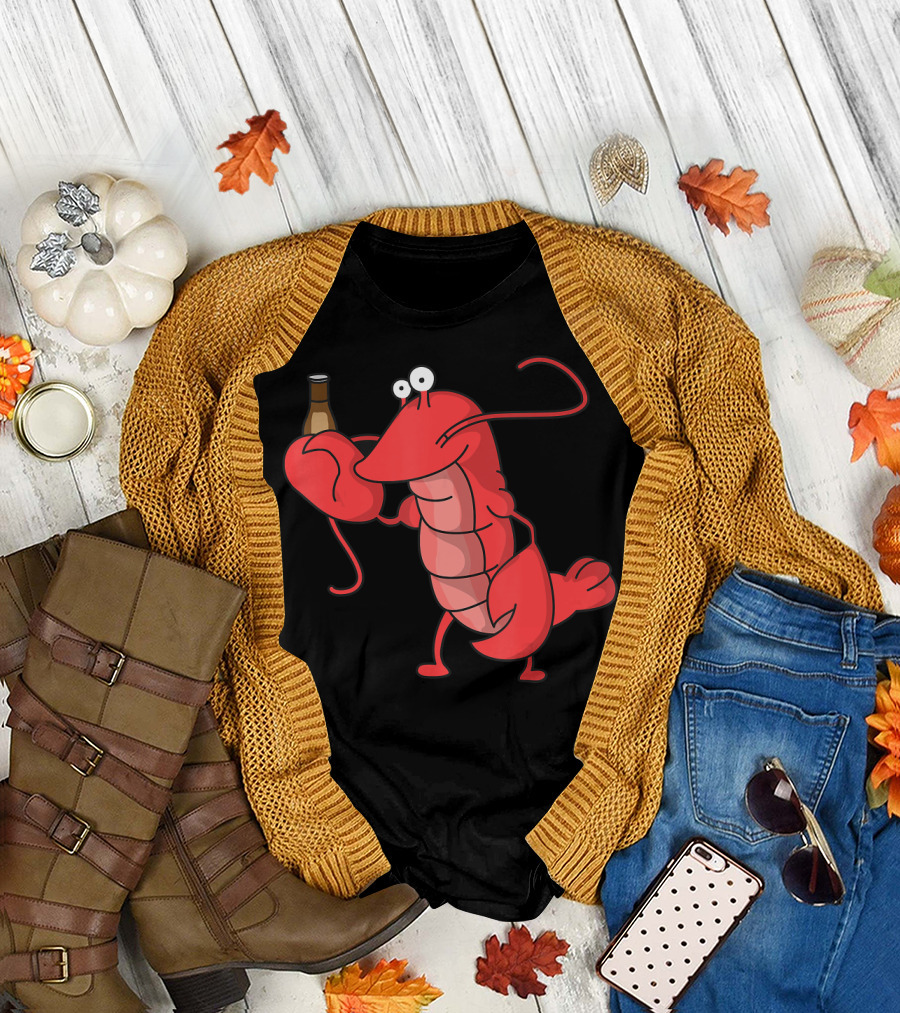 Cute Funny Lobster Drinking Beer Seafood Ocean T-Shirt