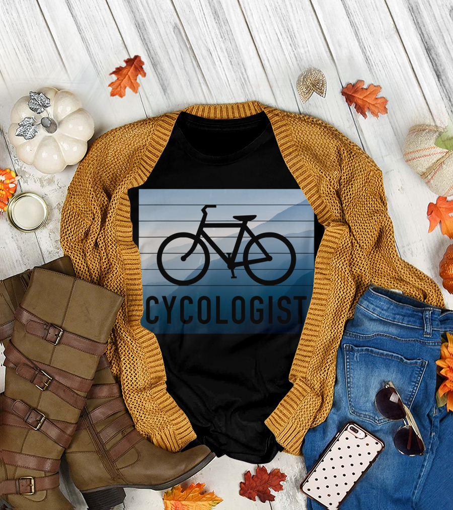 Cycologist Bicycle Silhouette on Mountain Background T-Shirt