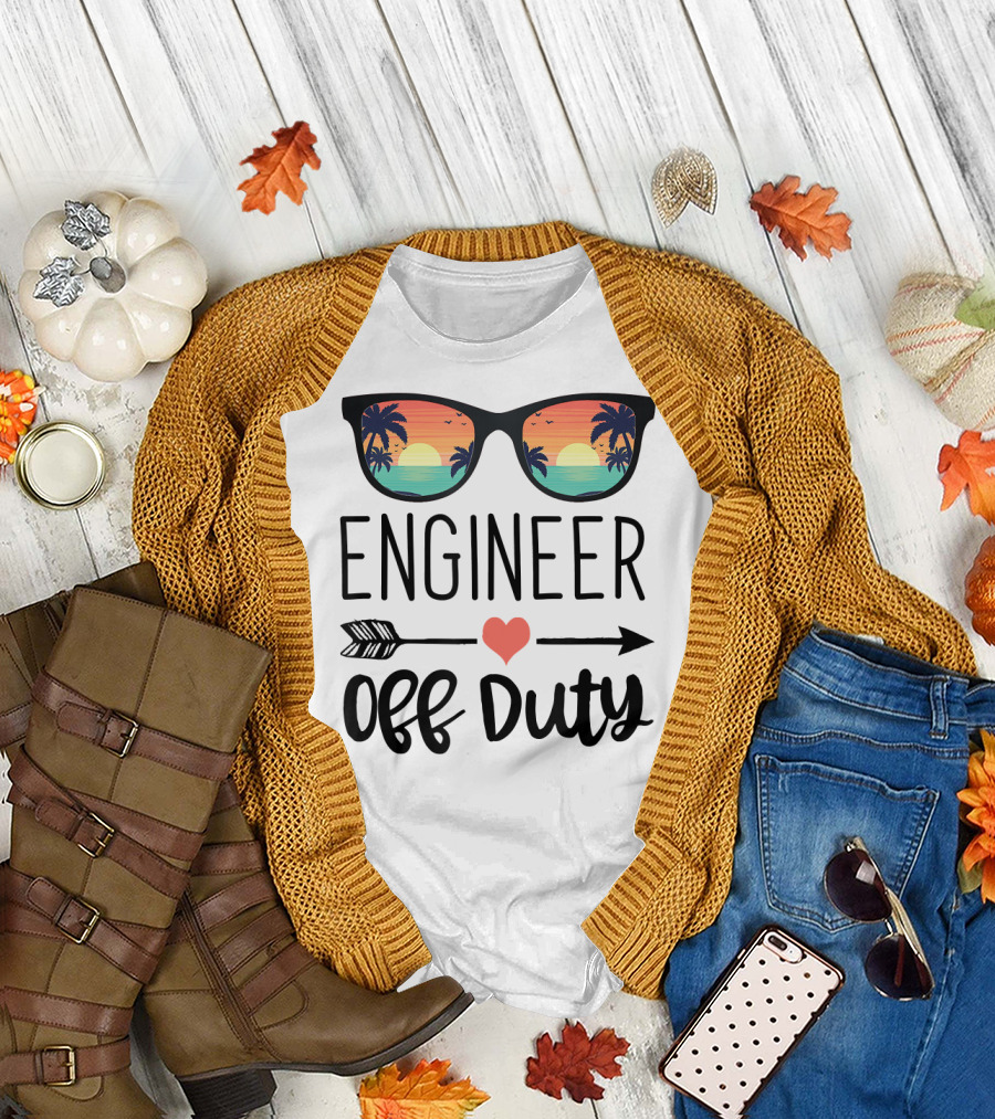 Engineer Off Duty Sunglasses Sunset Beach Palm Trees T-Shirt