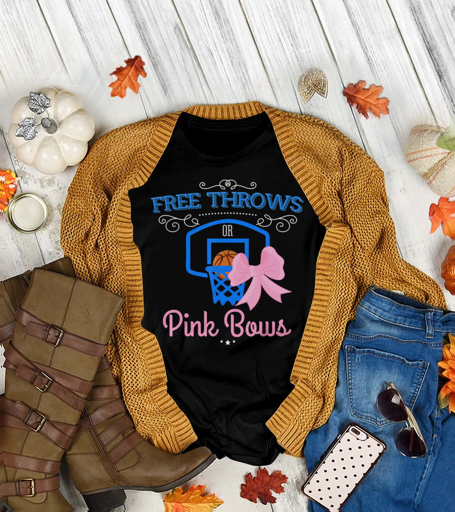 Free Throws or Pink Bows Basketball Gender Reveal Party T-Shirt