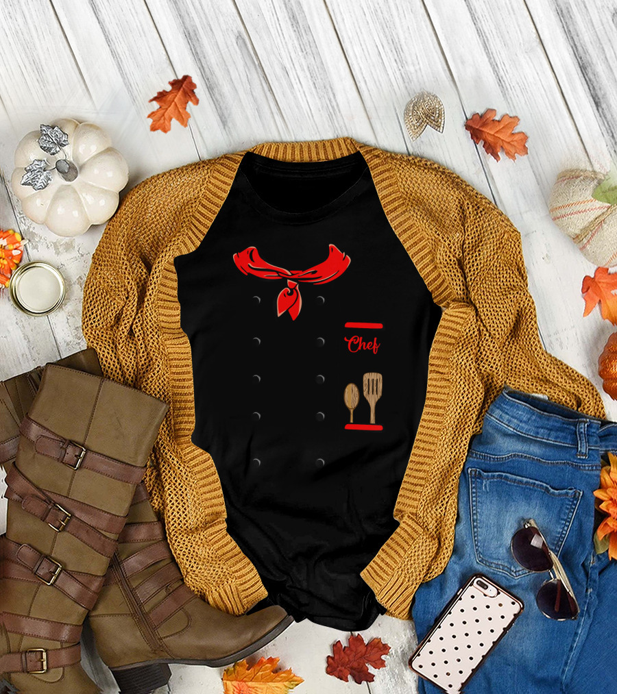 Chef Halloween Kids Dress Up Costume with Red Scarf and Utensils T-Shirt
