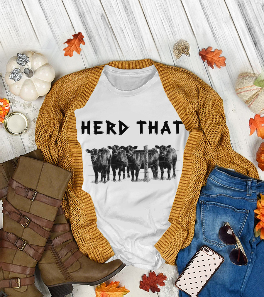 Herd That Cow Black Angus Fence Line T-Shirt