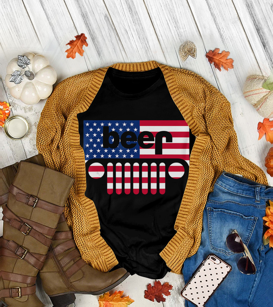 Jeep Beer Funny American Flag Jeep American Flag Beer T-Shirt