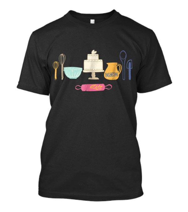 Love Baking Bakers Tools Cake Whisks Bowl Jug Spoon Rolling Pin Fun T-Shirt