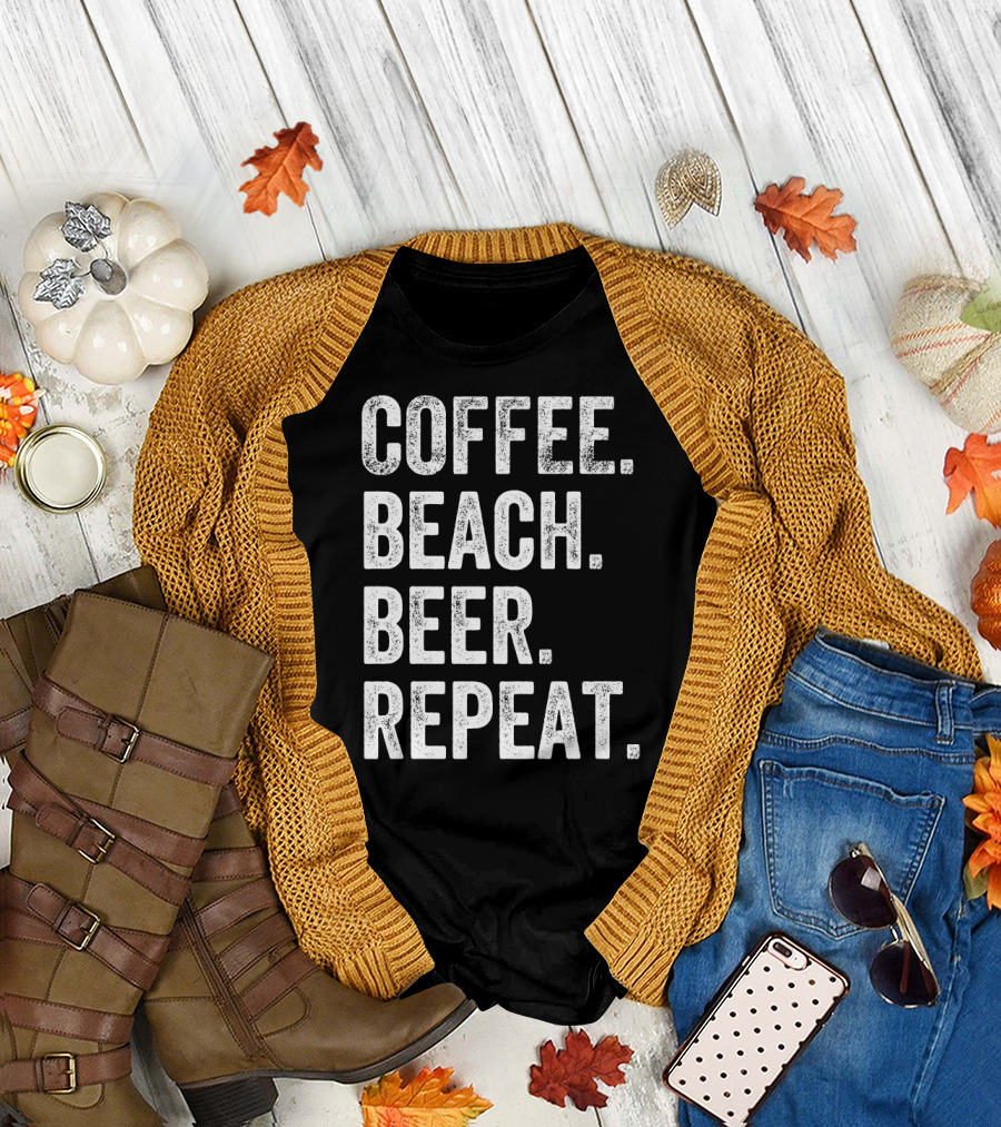 Coffee Beach Beer Repeat Mens Funny Summer T-Shirt