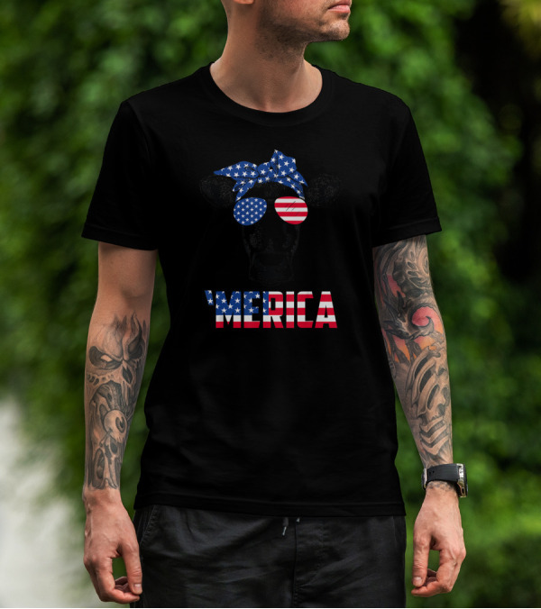 'Merica Heifer Patriotic Cow With American Flag Shades 4th Of July T-Shirt