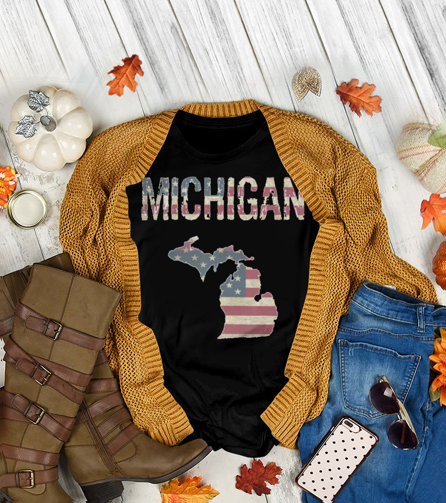 Michigan Independence Day USA Flag Map T-Shirt