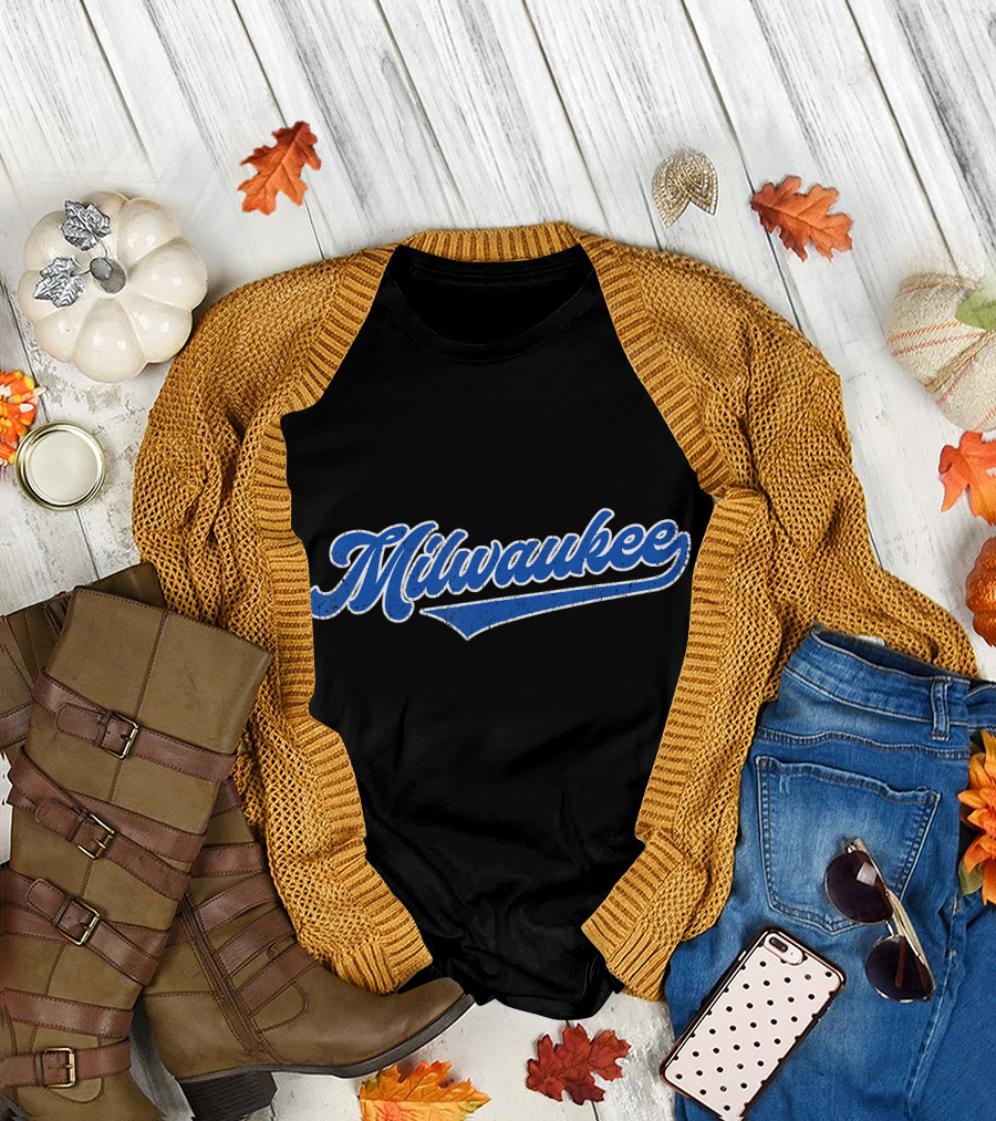 Milwaukee Script Blue Baseball Brewer T-Shirt