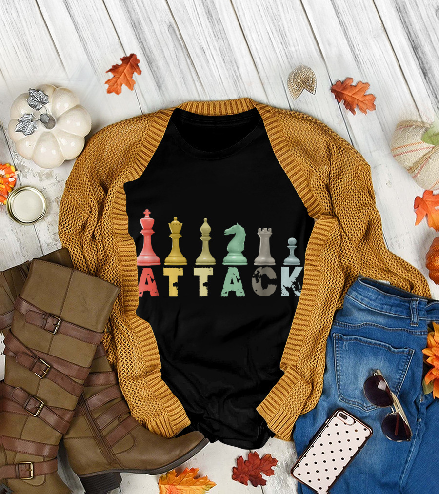 Retro Chess Pieces King Queen Bishop Attack T-Shirt