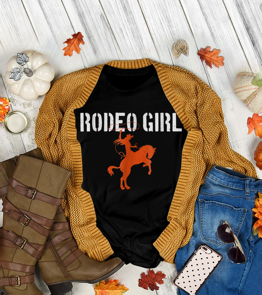 RODEO GIRL Cowgirl on Horseback with Lasso T-Shirt