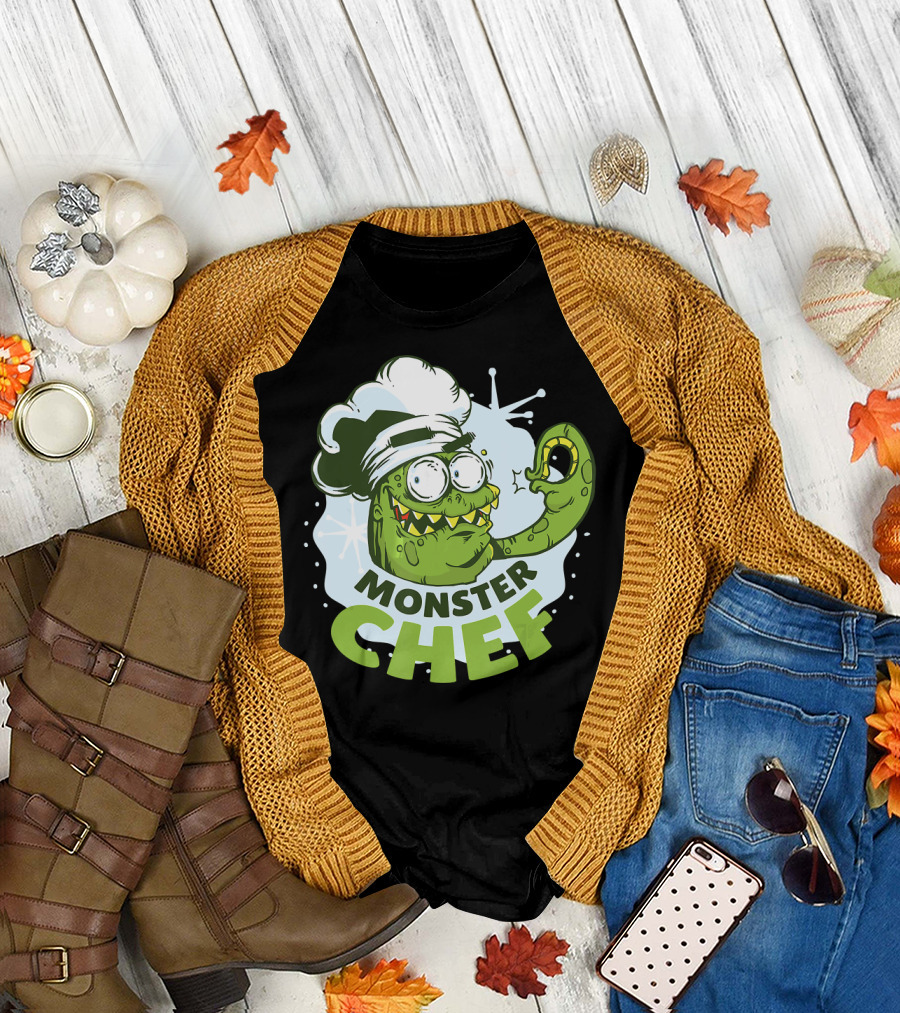 Monster Chef Stylized Green Tentacled Monster with Hat T-Shirt