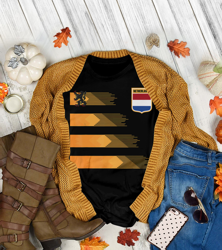 Netherlands Soccer Holland Lion Emblem Stripes T-Shirt