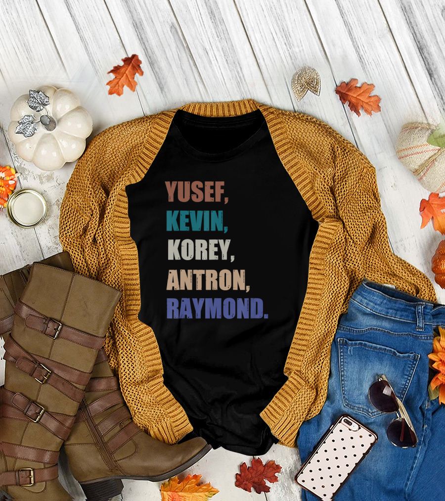 Yusef Kevin Korey Antron Raymond Vintage Col Text Names T-Shirt