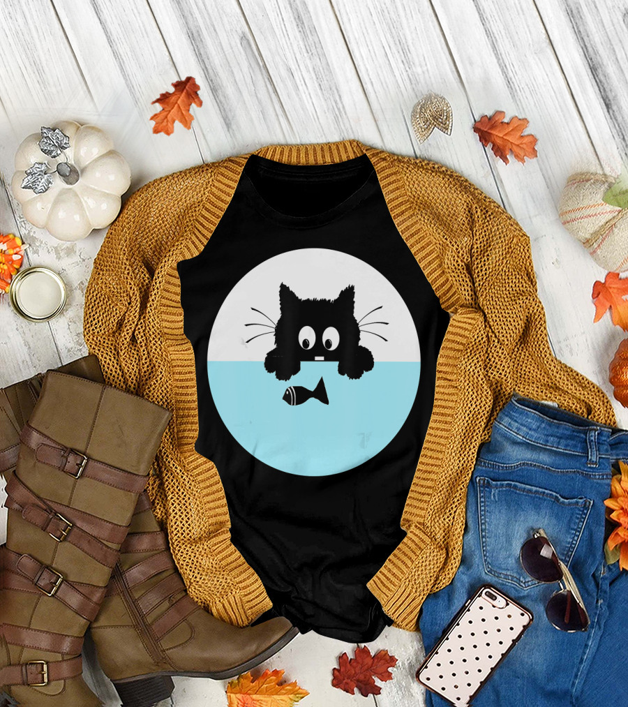 Cute Cat Staring at Fish Birthday T-Shirt
