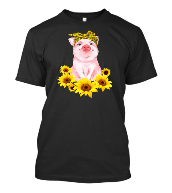 Cute Pig With Sunflower Bandana Surrounded By Sunflowers T-Shirt