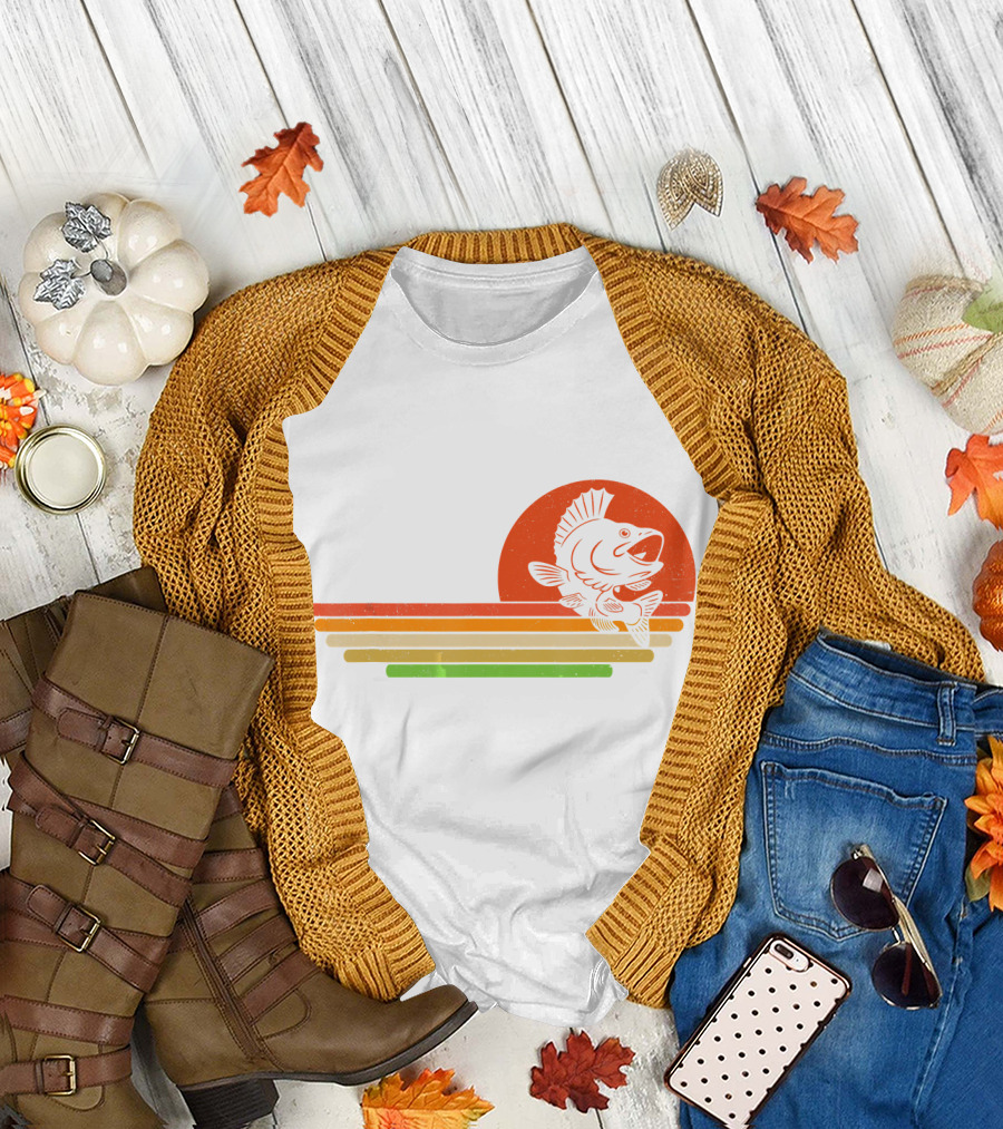 Distressed Fish Retro Sunset Stripes T-Shirt