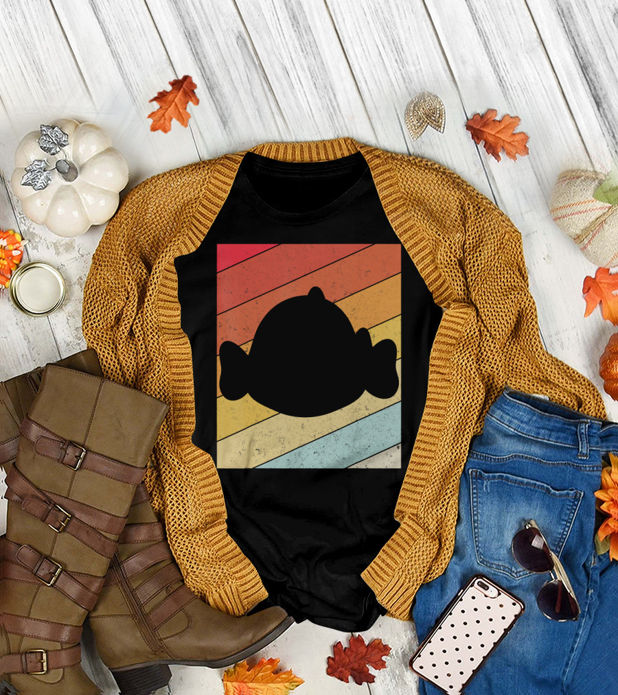 Funny Blob Fish Retro Silhouette on Colorful Stripes T-Shirt