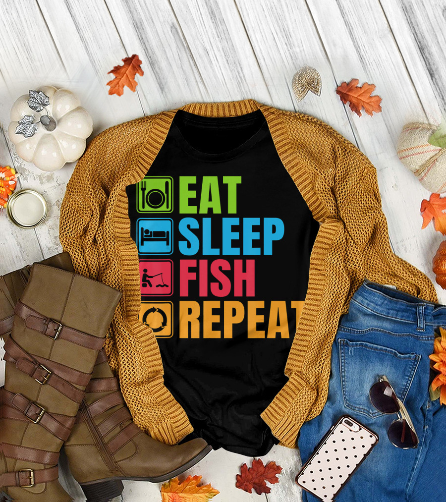 Funny Eat Sleep Fish Repeat Fishing Routine T-Shirt