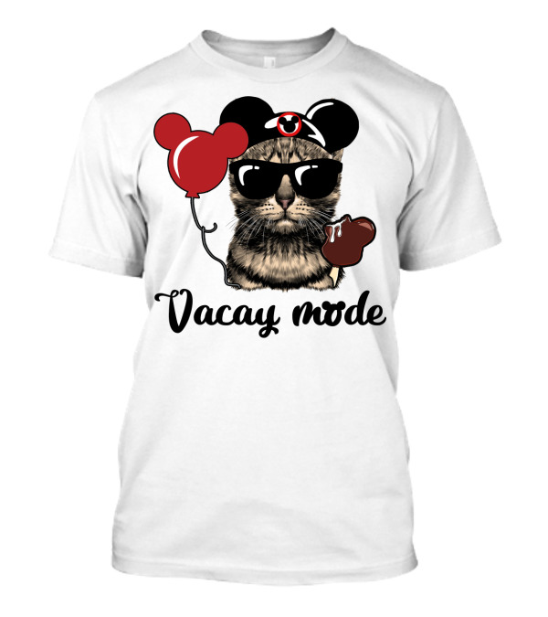Vacay Mode Cat With Mouse Ears Hat, Balloons, Sunglasses, Ice Cream T-Shirt