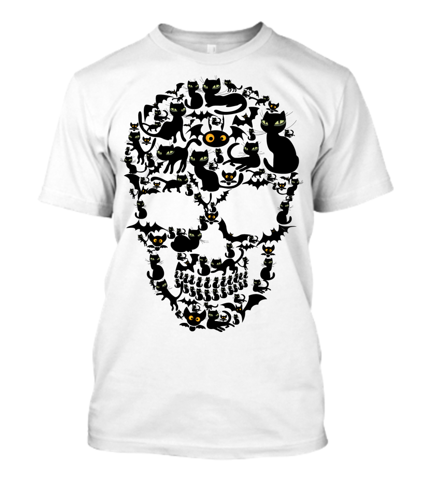 Cat Skull Halloween Black Cats And Bats T-Shirt